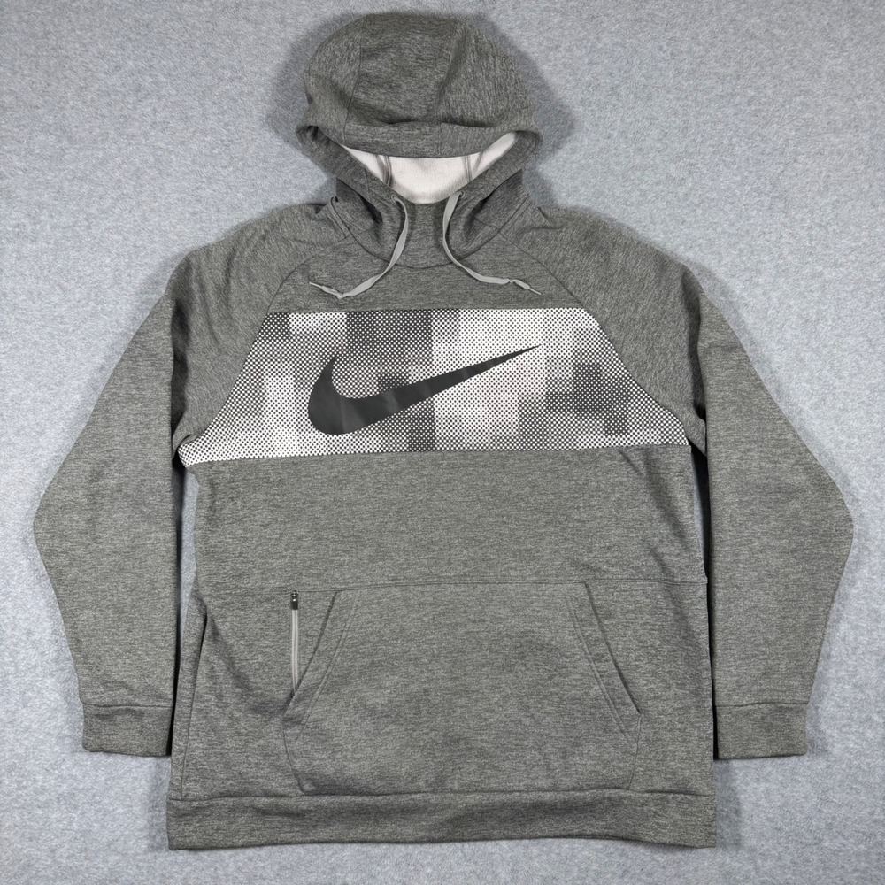 Nike Dri-FIT Hoodie Mens XL Gray Graphic Swoosh Pullover Sweatshirt Activewear